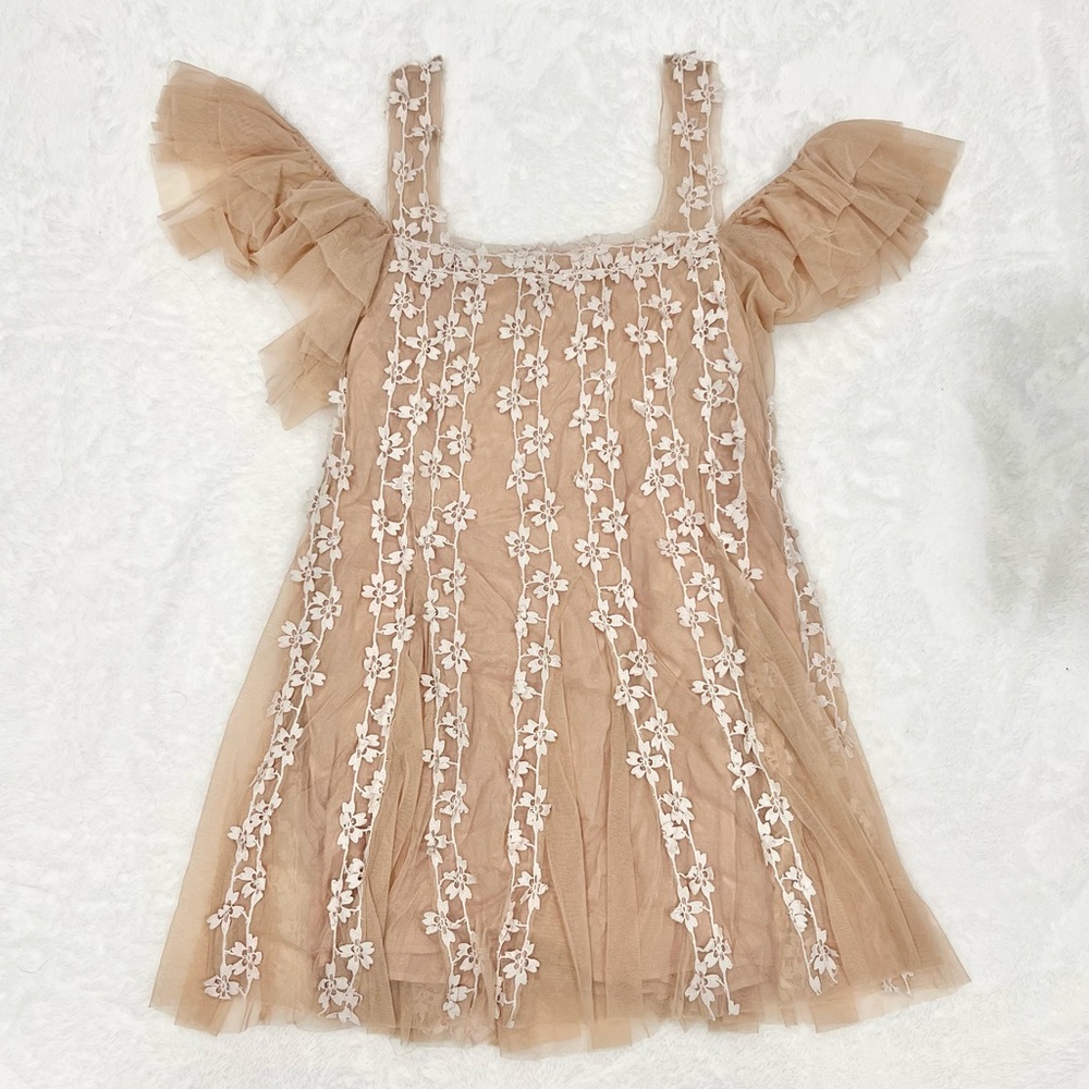 Free People One Black Lily Nude Combo Floral Cold Shoulder Dress - Picture 3 of 6